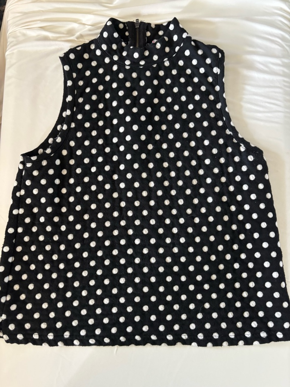 Anthropologie Black Polka Dot Sleeveless Mock Neck Top